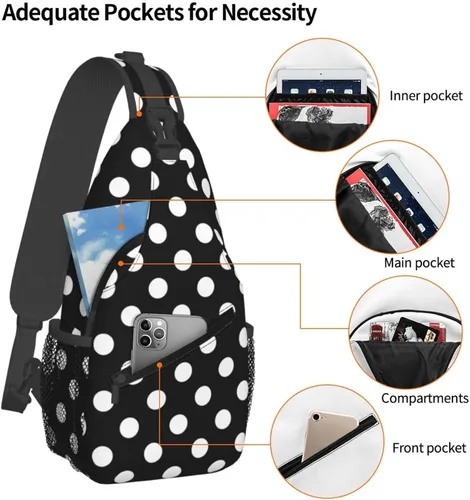 Miniatura 4 de Small Crossbody Bags for Women Men - Vintage White Polka Dot Black Print Adjustable Shoulder Bag Fanny Packs Belt Sling Bag Crossbody Purses