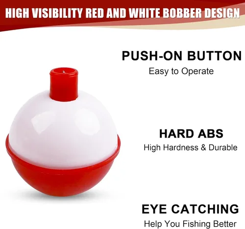 Miniatura 3 de Bobbers de pesca duros ABS Bobbers flotadores de pesca a presión con botón de presión para boya redonda para peces de panfish crappie Walleyes rojo