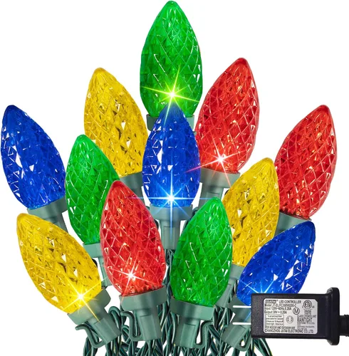 Miniatura 8 de TW SHINE Luces de Navidad C9, 100 luces LED de 66 pies para exteriores, con 8 modos de temporizador, impermeables, conectables para interiores