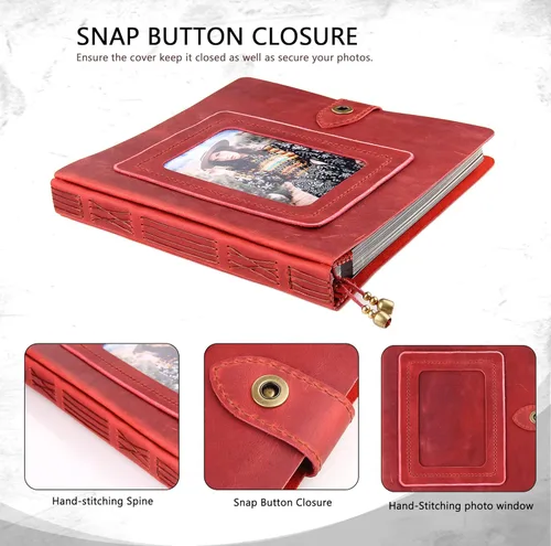 Miniatura 5 de Álbum de fotos de cuero con páginas autoadhesivas, álbum de fotos de cuero a mano, álbum familiar de boda, capacidad para fotos de 3 x 5, 4 x 6, 5 x