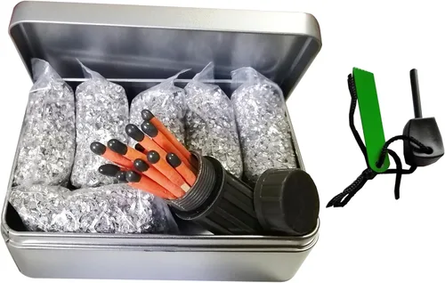 Kit de iniciación de fuego, paquetes de afeitado de magnesio 6/8 + 20/40 resistentes al agua y a prueba de viento Ferro Rod Striker - Kit de