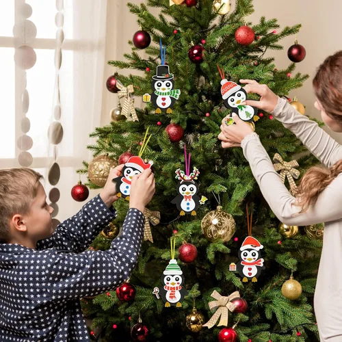 Miniatura 4 de Fennoral Paquete de 12 Manualidades de Pingüino para Niños Haz Tu Propio Pingüino Adornos de Navidad de Espuma Manualidades DIY para Niños Niñas