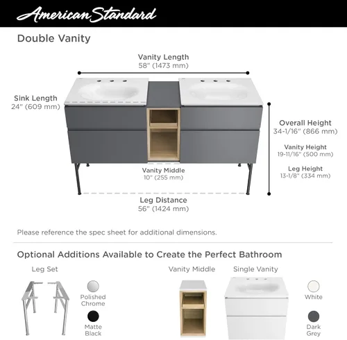 Miniatura 6 de American Standard 1297008.020 Studio S 24 - Fregadero de tocador - Centro de 8 pulgadas, color blanco