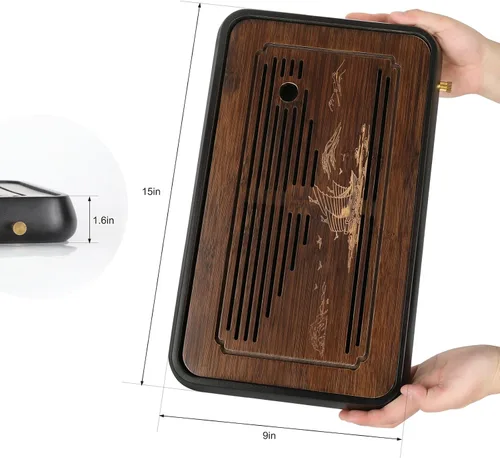 Miniatura 6 de Ufine Bandeja de té de gongfu de bambú de 15 pulgadas con drenaje de almacenamiento de agua Bandeja de servir de té chino Kung Fu Bandeja de mesa