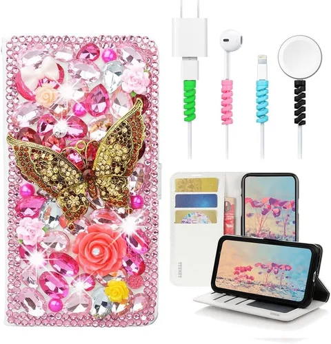 Miniatura 8 de Bling SSBLDwCPSeries-4 - Funda de piel con tapa y protector de cable, diseño 3D