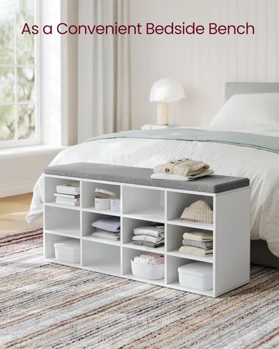 Miniatura 4 de VASAGLE CUSTOS Collection - Banco de zapatos, banco de almacenamiento con asiento acolchado, banco de entrada con 12 compartimentos, para Blanco +