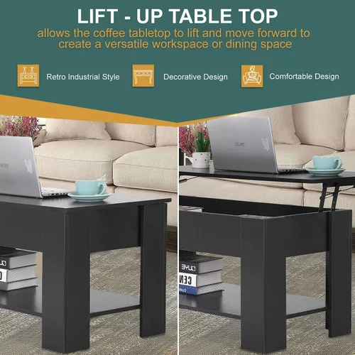 Miniatura 5 de PayLessHere Mesa de Centro con Tapa Elevable Mesas de Centro con Compartimento Oculto y Estante de Almacenamiento Tablero de Madera Elevable Mesa