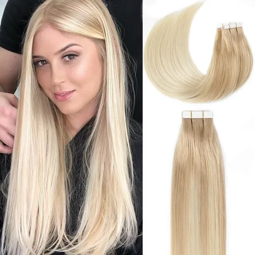 Miniatura 30 de Lacer Extensiones de cabello humano Remy con cinta, 20 piezas, 1.76 oz, extensiones de cabello humano con cinta color marrón chocolate a rubio
