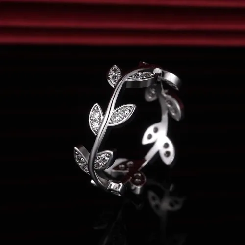 Miniatura 3 de Taoqiao Anillo de compromiso de plata de ley 925 con circonita cúbica curvada de ramas de olivo para mujer