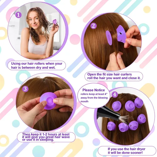 Miniatura 3 de JANYUN 40 rulos mágicos morados para el cabello, incluyen 20 rizadores grandes de silicona para dormir, 20 rizadores de pelo pequeños sin calor