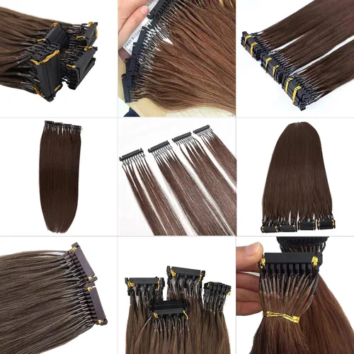 Miniatura 4 de Extensión de cabello humano 6D marrón oscuro 14 pulgadas 10 filas para máquina de 1ª generación Kit/herramienta sin rastro/pistola para salón