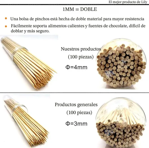 Miniatura 3 de HOPELF Brochetas de bambú natural de 6 pulgadas para barbacoa, aperitivo, fruta, cóctel, kabob, fuente de chocolate, parrilla, barbacoa, cocina