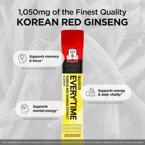 Miniatura 5 de JUNG KWAN JANG Everytime - Extracto de ginseng rojo coreano de 1,050 mg y limón, suplementos líquidos veganos de bebida energética, aumenta