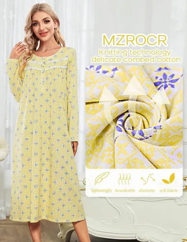 Miniatura 2 de MZROCR Camisones de algodón para mujer, vestidos de noche de manga larga, ropa de dormir suave para mujer
