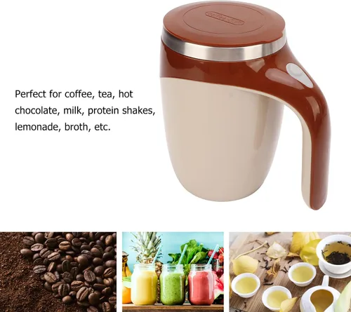 Miniatura 3 de Taza de café con agitación magnética automática de 12.8 fl oz, taza de acero inoxidable para café, té, leche de chocolate caliente, taza de mezcla