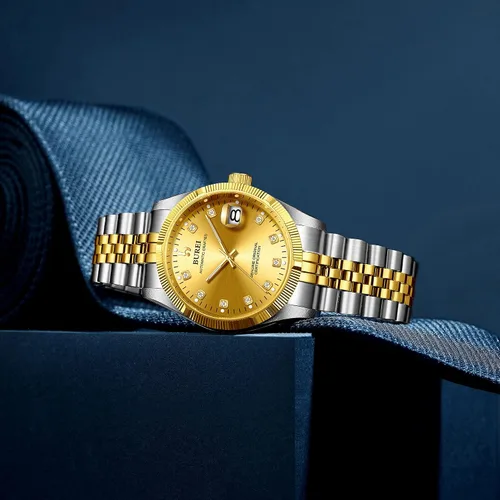 Miniatura 3 de BUREI Reloj automático para hombre, con fecha, pulsera de acero inoxidable, pulsera ajustable para hombre