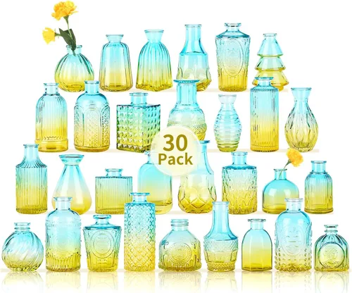 Miniatura 30 de Jarrones de Vidrio para Capullos en Juego a Granel de 30 Piezas, Pequeños Jarrones de Vidrio para Flores como Centros de Mesa de Boda para Mesas