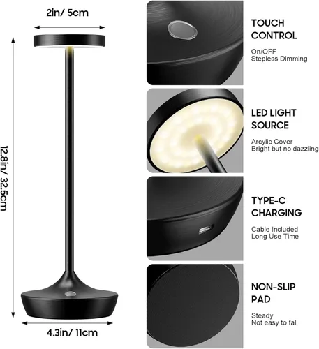 Miniatura 3 de Lámpara de mesa inalámbrica recargable - Luz de mesa LED operada con batería de 6000mAh - Lámparas de mesa portátiles táctiles regulables