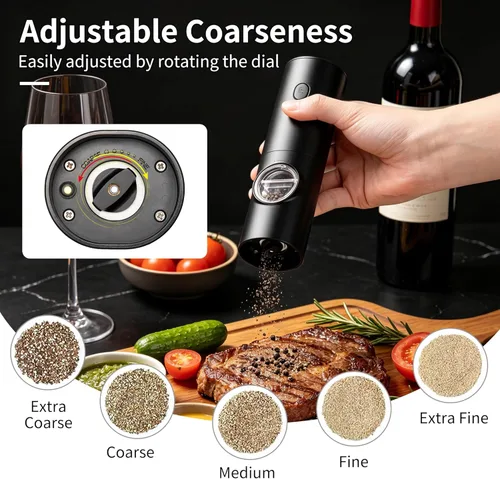 Miniatura 3 de Gulex Molinillo eléctrico de pimienta alimentado por batería, 1 paquete/2 unidades, molinillo de pimienta automático con luz LED, grosor ajustable