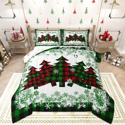 Miniatura 12 de Juego de edredón de Feliz Navidad, tamaño individual, juego de ropa de cama de flores rojas de Navidad, bayas y hojas, para niños y hombres, juego