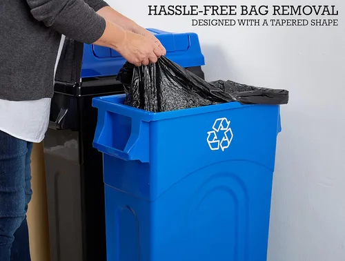 Miniatura 5 de United Solutions Highboy - Papelera de plástico para reciclaje de 23 galones con tapa, asas de paso y borde del recogedor, color azul Reciclar Azul
