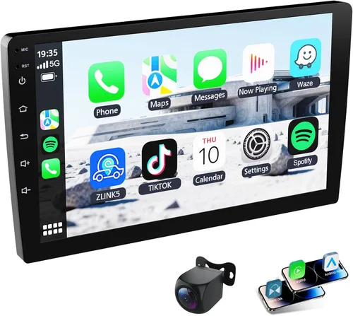 Haudio Estéreo de auto doble DIN de 9 pulgadas con CarPlay inalámbrico y Android Auto, navegación GPS, cámara de respaldo, ajuste universal para la