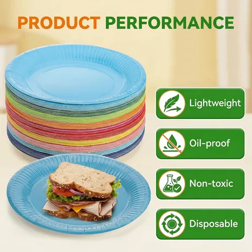Miniatura 4 de Nicunom 200 platos de papel para fiestas, platos de postre desechables de 7 pulgadas, platos redondos de colores surtidos, a granel para fiestas