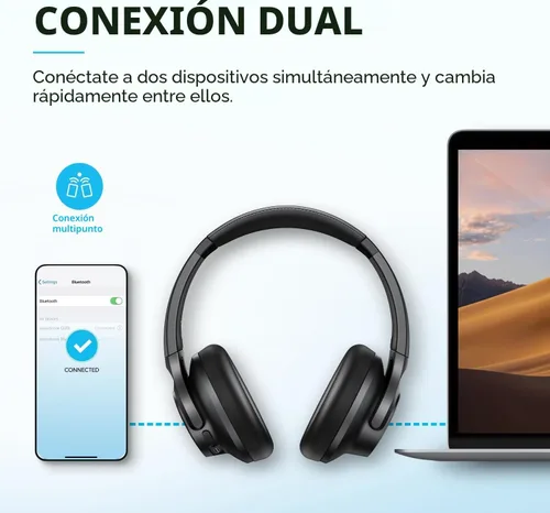 Miniatura 7 de Soundcore by Anker Q20i Auriculares híbridos con cancelación activa de ruido, Bluetooth inalámbrico supraaurales, 40H de reproducción prolongada