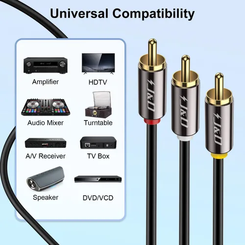Miniatura 4 de J&D Cable RCA de audio y video, 3 RCA macho a macho, chapado en oro, cable AV estéreo de 3 pies, compatible con decodificador, altavoz