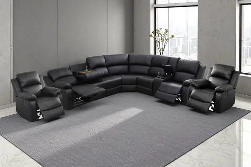A Ainehome Juego de sofá seccional de cuero con reclinación y almacenamiento, sofás de cuero negros con reclinación manual para sala de estar con 4