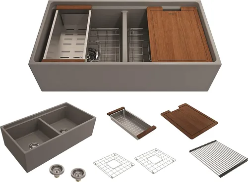 Miniatura 29 de BOCCHI Contempo - Delantal para estación de trabajo, con borde delantero, de arcilla refractaria de 27 pulgadas, fregadero de cocina de un solo