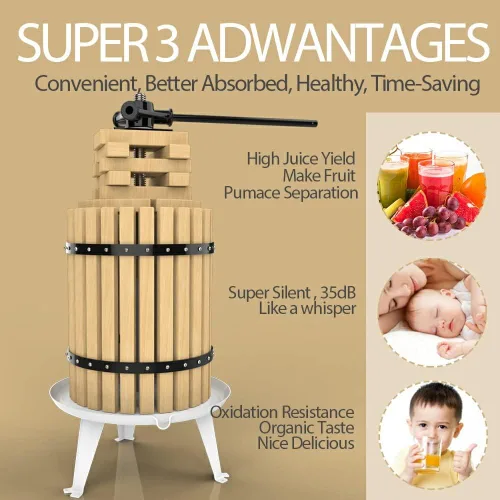 Miniatura 3 de SQUEEZE master Prensa de Frutas de 4.75 galones/18 litros, cesta de madera maciza, prensa de vino, exprimidor tradicional vintage, 6 bloques de Negro