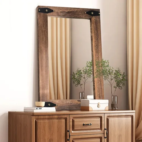 Miniatura 9 de blue page Espejo para pared, espejo de madera rústica con marco de madera, espejo rectangular decorativo para montar en la pared para baño
