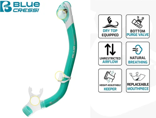 Miniatura 2 de Cressi Snorkel seco para adultos - Boquilla de silicona y protector contra salpicaduras para evitar la entrada de agua - Orion Dry - Diseñado