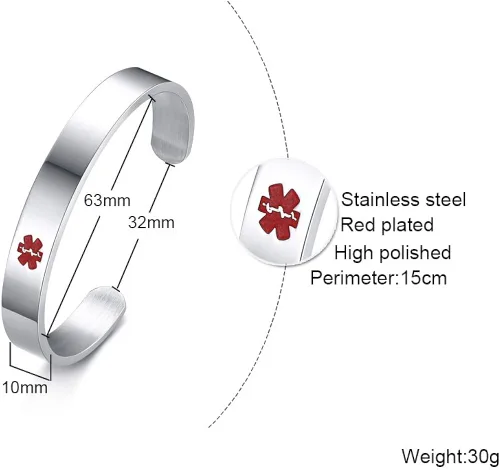 Miniatura 2 de Blood THINNER - Brazalete de acero inoxidable para mujer con alerta médica 77 pulgadas 8 pulgadas metal