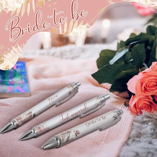 Miniatura 4 de Chuangdi 24 bolígrafos de boda para invitados, bolígrafos de despedida de soltera con citas, tinta negra para firma de libros de visitas, mesa