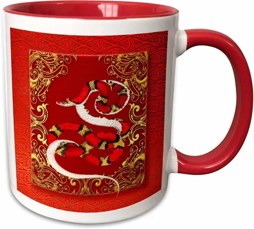 Miniatura 9 de 3dRose (mug_101845_4) Año del zodiaco chino Año de la serpiente Año Nuevo chino rojo, dorado y negro - Taza negra de dos tonos, 11 oz