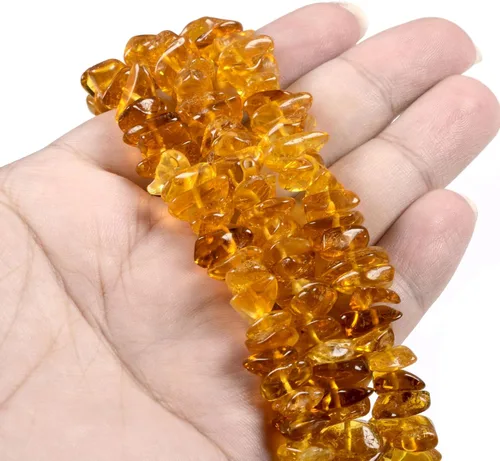 Miniatura 3 de Chips Amber Natural Gemstone Freedom Chips Cuentas sueltas de 0.433-0.472 in para hacer joyas, manualidades, 16 pulgadas Cuarzo Rutilado Dorado
