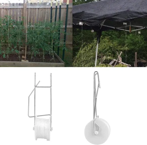 Miniatura 5 de Paquete de 20 ganchos de rodillo de enrejado de tomate con cuerda de 49.2 pies para tomate, planta, invernadero, cordel de vid de flores, enrejado