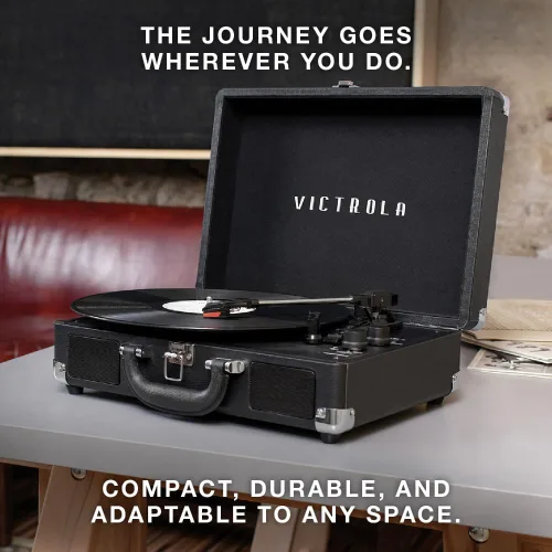 Miniatura 7 de Victrola Journey - Tocadiscos portátil de maleta con Bluetooth, con altavoces integrados, reproductor de discos de vinilo de 3 velocidades, salida