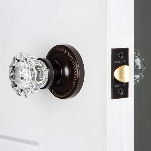 Miniatura 2 de Nostalgic Roseta de cuerda de almacén con pomo de puerta de cristal Bronce intemporal