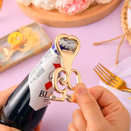Miniatura 4 de 24 abrebotellas doradas con 65 abrebotellas para fiestas de cumpleaños 65, decoraciones de diamantes de imitación para bodas, aniversarios, regalos