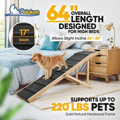Miniatura 2 de Rampa para perros para cama, rampa plegable L64 W17 para perros pequeños y grandes, rampas para perros para camas altas de automóvil, alta tracción