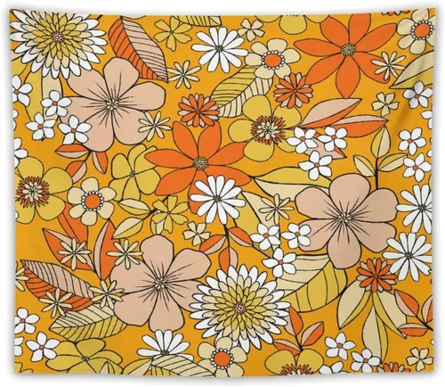 Miniatura 21 de Houselerax Tapiz floral retro de los años 60 y 70, diseño hippie de primavera Groovy Flower Power Flower Boho para colgar en la pared, arte neutro