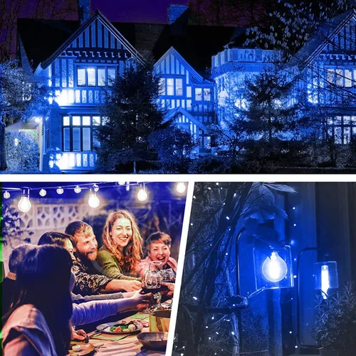Miniatura 5 de Bombilla LED azul, 9 W (equivalente a 60 W), A19 E26 de base mediana, bombilla LED azul decorativa para porche exterior, Navidad, decoración