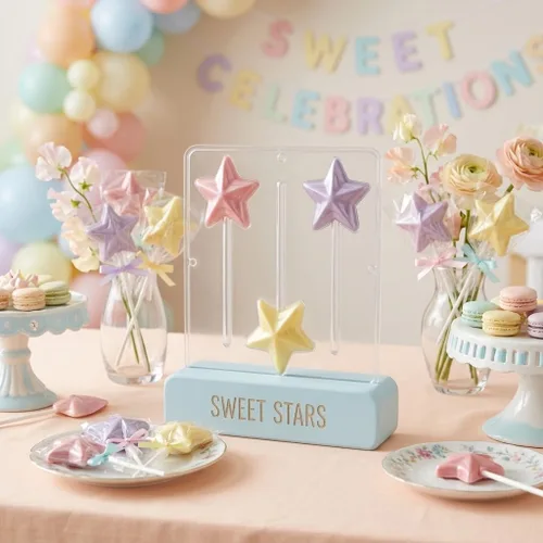 Miniatura 4 de 3374 Star Lollipop - Molde de caramelo de chocolate, plástico transparente, 3 cavidades, 2.5 pulgadas