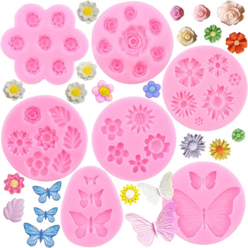 Zixiang Molde para pastel de fondant de flores, rosa, mariposa, margarita, hojas, mini flores, dulces, moldes de silicona para decoración de Estilo E