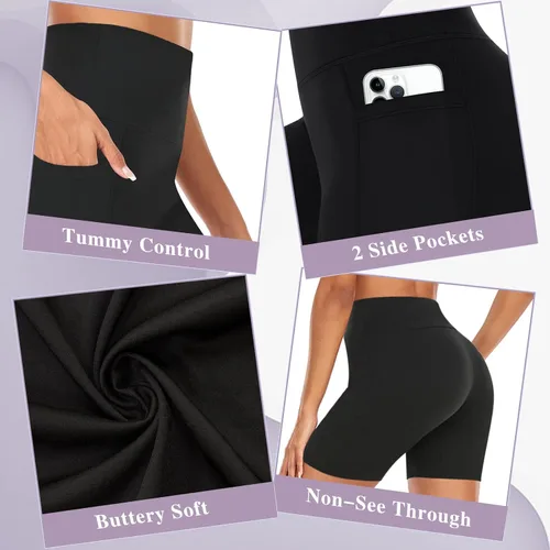 Miniatura 5 de GROTEEN Pantalones cortos de ciclismo de 5 pulgadas con bolsillos para mujer, cintura alta, control de abdomen, pantalones cortos de entrenamiento