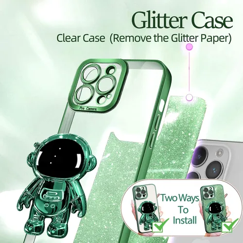 Miniatura 50 de Buleens Funda para iPhone 11 Pro Max Astronauta, Fundas Transparentes para iPhone 11 ProMax con Papel con Purpurina y Soporte de Astronauta, Mujeres
