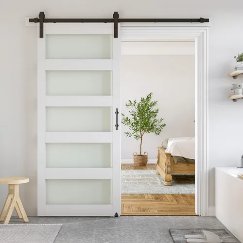Miniatura 21 de SMARTSTANDARD Puerta de granero de vidrio de 36 x 84 pulgadas con kit de herramientas de 6.6 pies incluido, vidrio de 5 paneles, requiere montaje